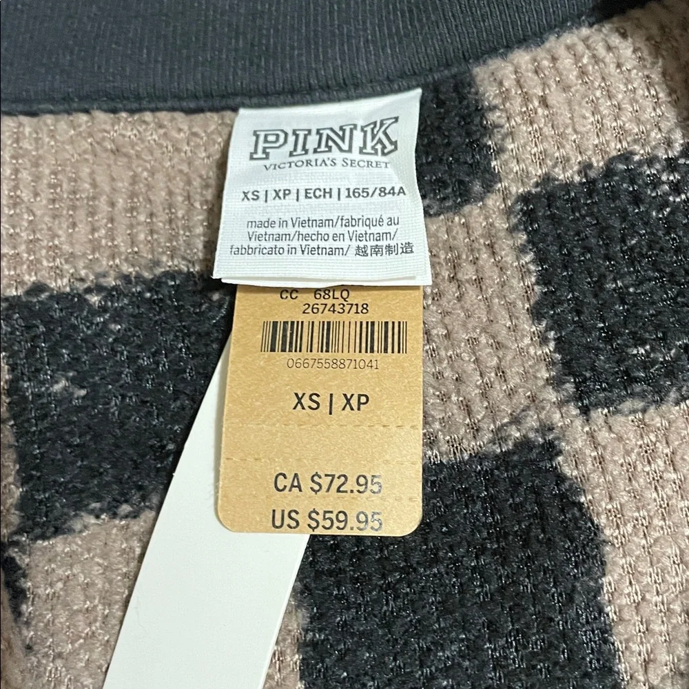 PINK Victoria's Secret Black & Cream Checkered Fleece Half-Zip Pullover Size XS - Picture 3 of 6
